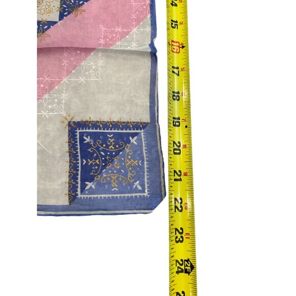 Vintage Carol Stanley's Magic Blend Hand Rolled Rayon/Silk Pink Blue Japan Scarf - Picture 3 of 5